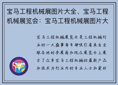 宝马工程机械展图片大全、宝马工程机械展览会：宝马工程机械展图片大全：高端技术与创新的完美呈现