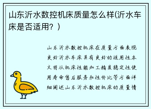 山东沂水数控机床质量怎么样(沂水车床是否适用？)