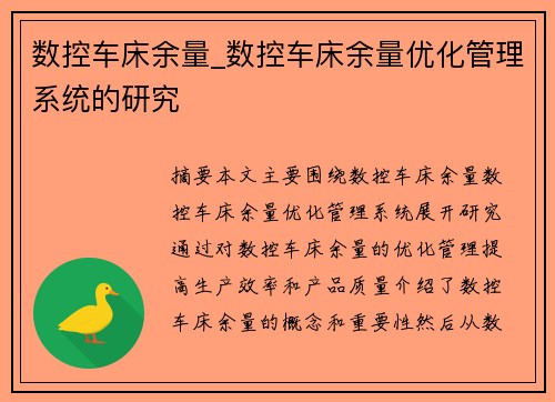 数控车床余量_数控车床余量优化管理系统的研究